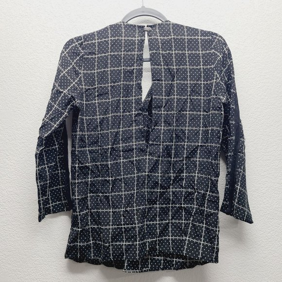 Sandro Paris Window Pane Polka Dot 100% Silk Top Size 1 Small Black - Picture 2 of 9